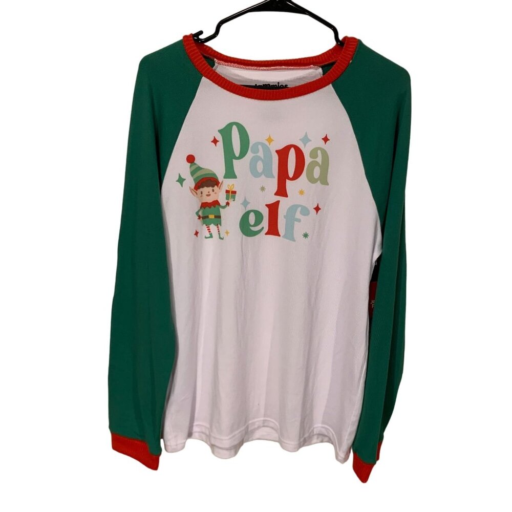 Cuddl Duds Mens Papa Elf Christmas Pajama Top Size M Polyester & Spandex Green &